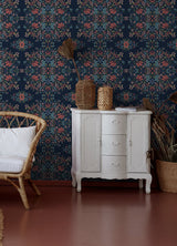 Medallion Floral Blue Peel & Stick Wallpaper in Vinyl Matte with Botanical Floral Medallion Pattern, Traditional Style - York RMK12587PLW