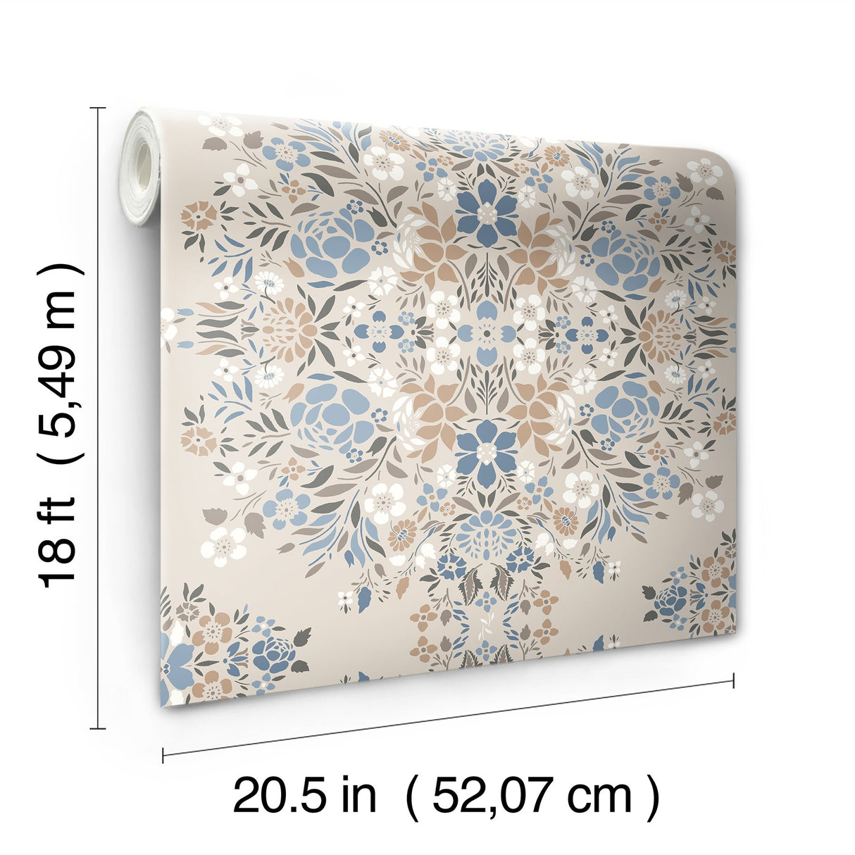 Medallion Floral Taupe Peel & Stick Wallpaper with Botanical Floral Pattern, Traditional Style - York RMK12588PLW