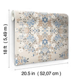 Medallion Floral Taupe Peel & Stick Wallpaper with Botanical Floral Pattern, Traditional Style - York RMK12588PLW