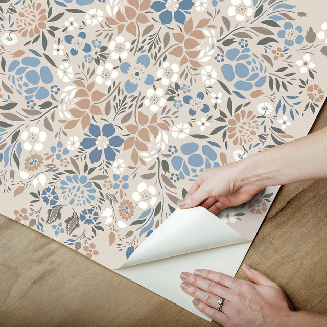 Medallion Floral Taupe Peel & Stick Wallpaper with Botanical Floral Pattern, Traditional Style - York RMK12588PLW