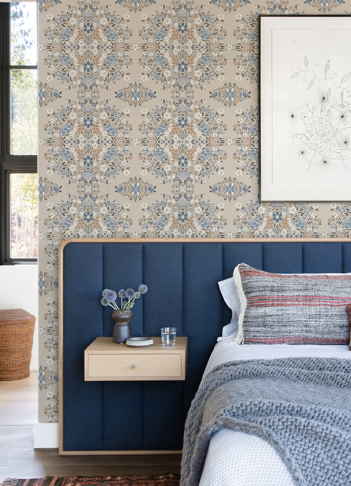Medallion Floral Taupe Peel & Stick Wallpaper with Botanical Floral Pattern, Traditional Style - York RMK12588PLW