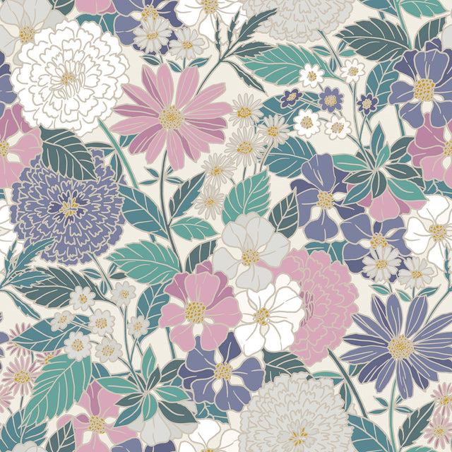 Bohemian Floral Beige Peel & Stick Wallpaper with Traditional Botanical Flower Pattern - York RMK12589PLW
