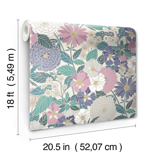 Bohemian Floral Beige Peel & Stick Wallpaper with Traditional Botanical Flower Pattern - York RMK12589PLW
