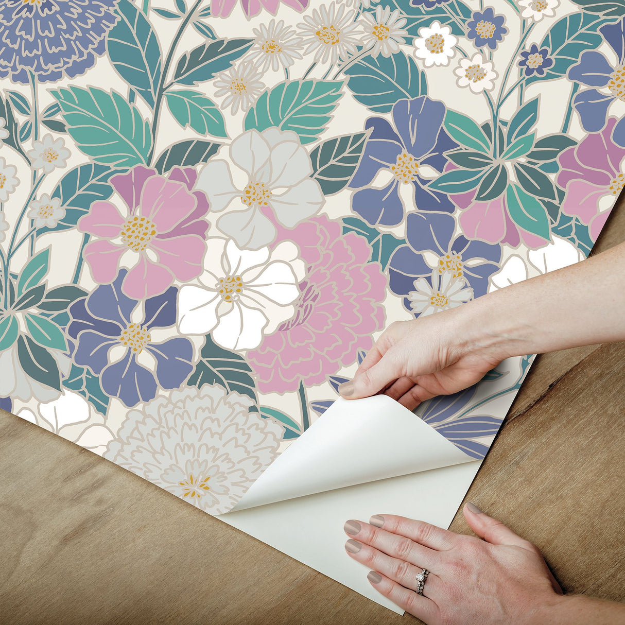 Bohemian Floral Beige Peel & Stick Wallpaper with Traditional Botanical Flower Pattern - York RMK12589PLW