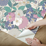 Bohemian Floral Beige Peel & Stick Wallpaper with Traditional Botanical Flower Pattern - York RMK12589PLW