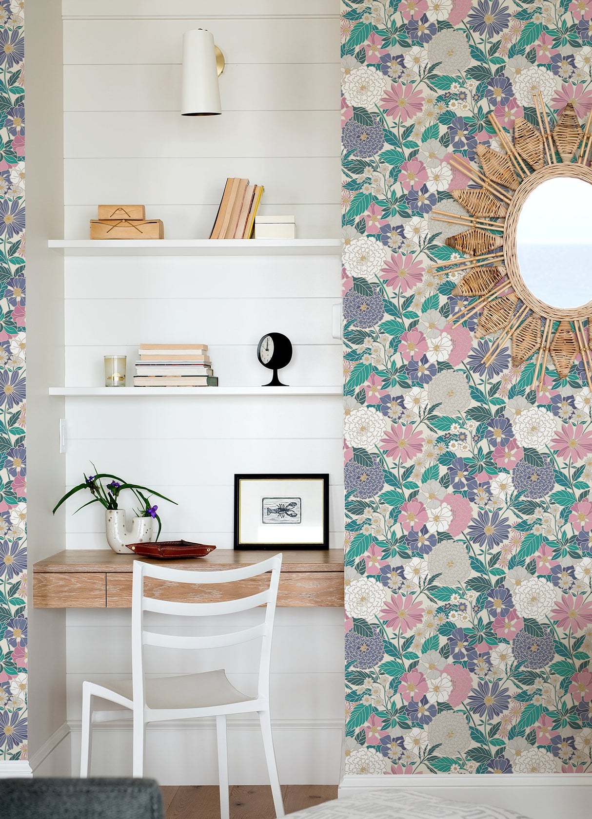 Bohemian Floral Beige Peel & Stick Wallpaper with Traditional Botanical Flower Pattern - York RMK12589PLW