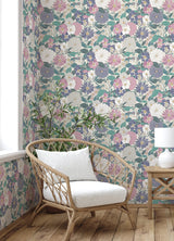 Bohemian Floral Beige Peel & Stick Wallpaper with Traditional Botanical Flower Pattern - York RMK12589PLW