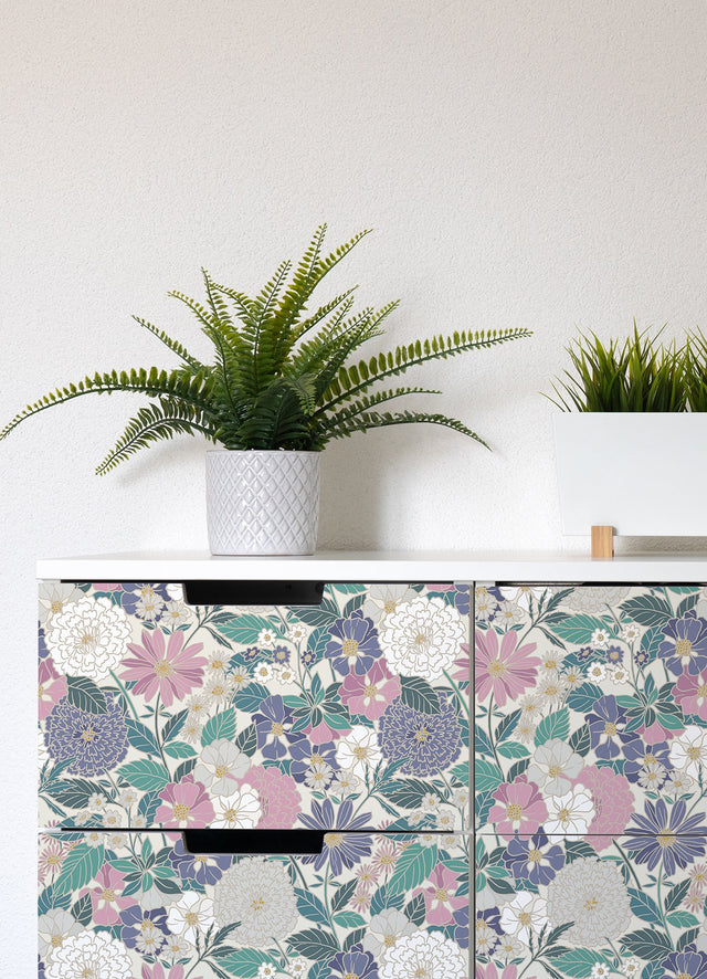 Bohemian Floral Beige Peel & Stick Wallpaper with Traditional Botanical Flower Pattern - York RMK12589PLW