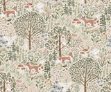 Clara Jean Folklore Forest Almond Peel & Stick Wallpaper with Scandinavian Animal Motif - York RMK12591PLW