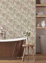 Clara Jean Folklore Forest Almond Peel & Stick Wallpaper with Scandinavian Animal Motif - York RMK12591PLW