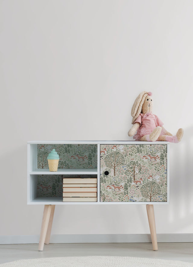 Clara Jean Folklore Forest Almond Peel & Stick Wallpaper with Scandinavian Animal Motif - York RMK12591PLW
