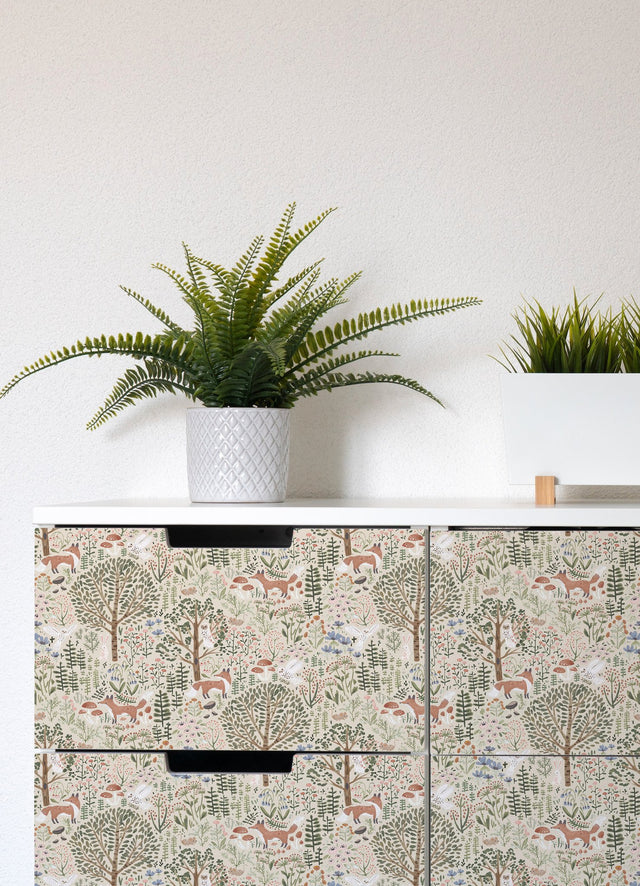 Clara Jean Folklore Forest Almond Peel & Stick Wallpaper with Scandinavian Animal Motif - York RMK12591PLW
