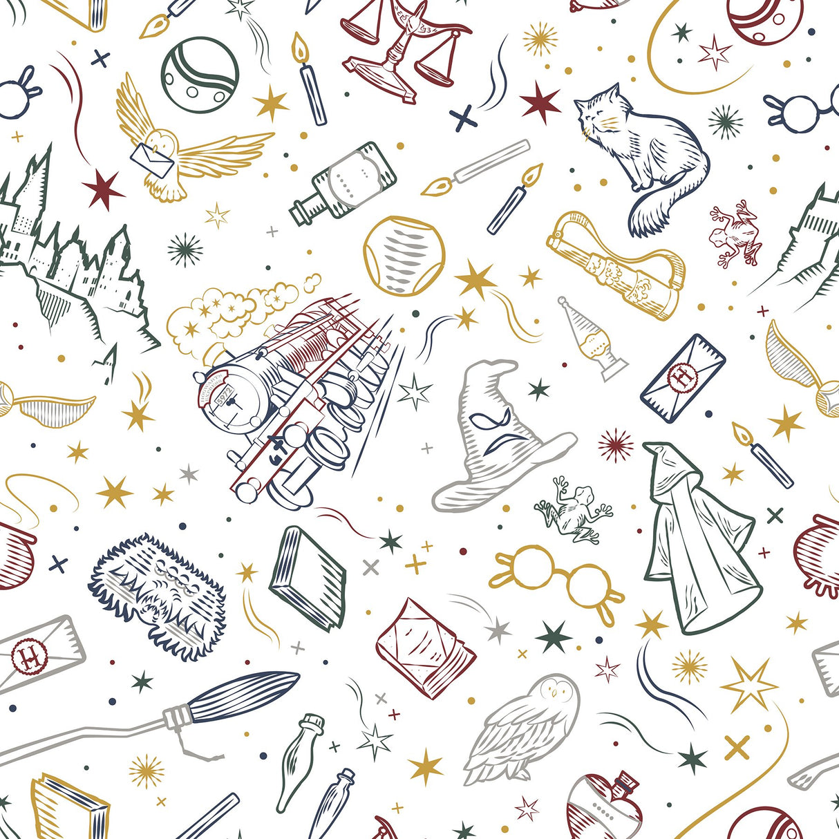 Harry Potter Magical Icons Blue Peel & Stick Wallpaper with Whimsical Novelty Graphics - York RMK12592RL