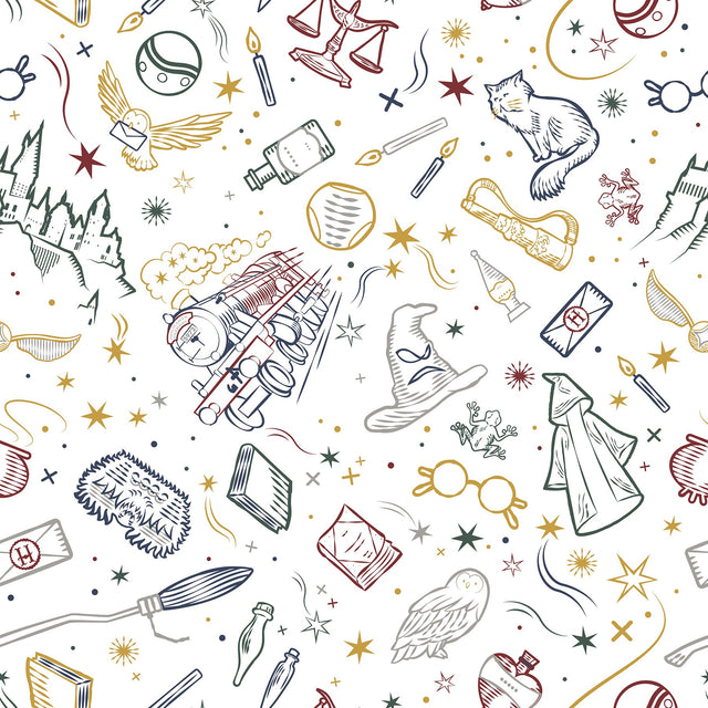 Harry Potter Magical Icons Blue Peel & Stick Wallpaper with Whimsical Novelty Graphics - York RMK12592RL
