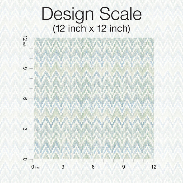 Waverly Heartbeat Green/Blue Peel & Stick Wallpaper with Chevron Botanical Pattern - York RMK12601PL