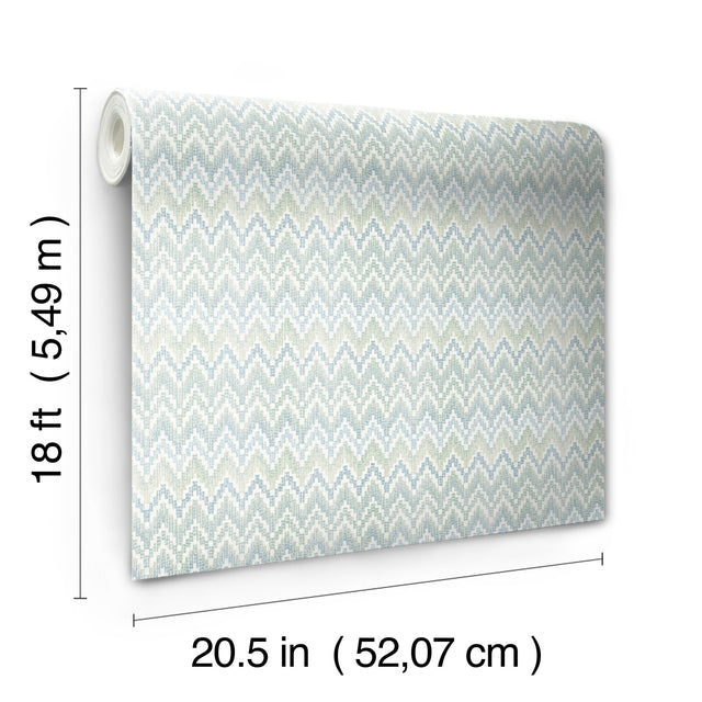 Waverly Heartbeat Green/Blue Peel & Stick Wallpaper with Chevron Botanical Pattern - York RMK12601PL