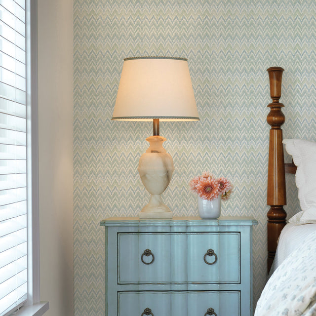 Waverly Heartbeat Green/Blue Peel & Stick Wallpaper with Chevron Botanical Pattern - York RMK12601PL