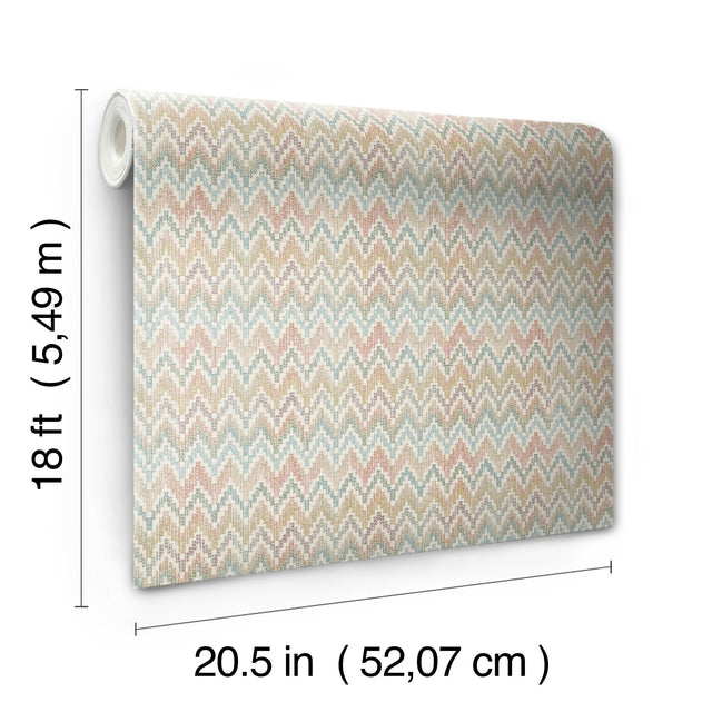 Waverly Heartbeat Pink/Teal Geometric Chevron Peel & Stick Wallpaper - York RMK12602PL
