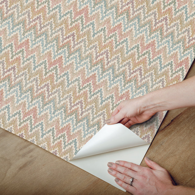 Waverly Heartbeat Pink/Teal Geometric Chevron Peel & Stick Wallpaper - York RMK12602PL