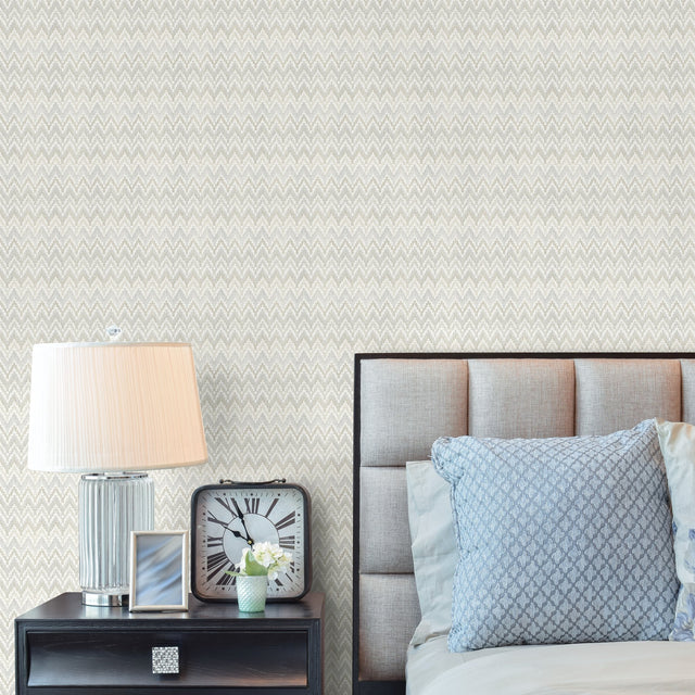 Waverly Heartbeat Neutral Peel & Stick Wallpaper with Geometric Chevron Pattern - York RMK12603PL