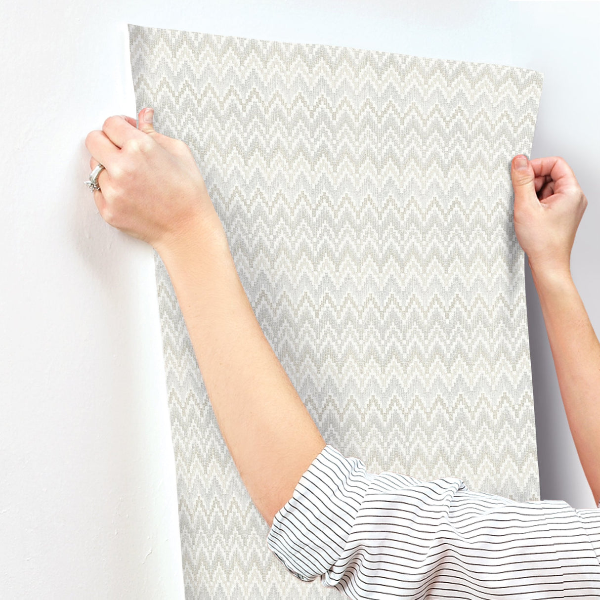 Waverly Heartbeat Neutral Peel & Stick Wallpaper with Geometric Chevron Pattern - York RMK12603PL