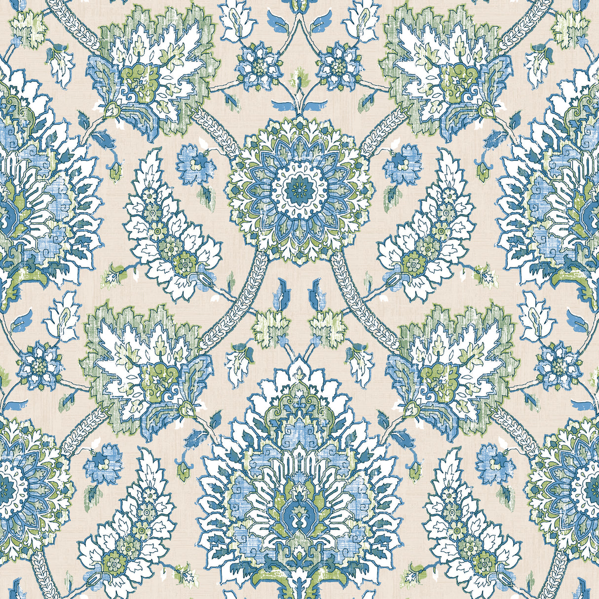 Waverly Clifton Hall Blue/Green Jacobean Floral Peel & Stick Wallpaper - RoomMates RMK12607PLW