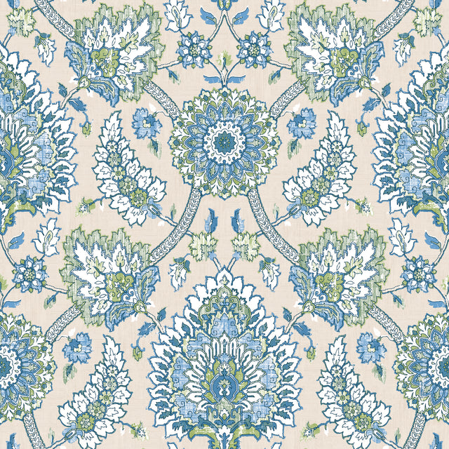 Waverly Clifton Hall Blue/Green Jacobean Floral Peel & Stick Wallpaper - RoomMates RMK12607PLW