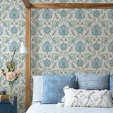 Waverly Clifton Hall Blue/Green Jacobean Floral Peel & Stick Wallpaper - RoomMates RMK12607PLW