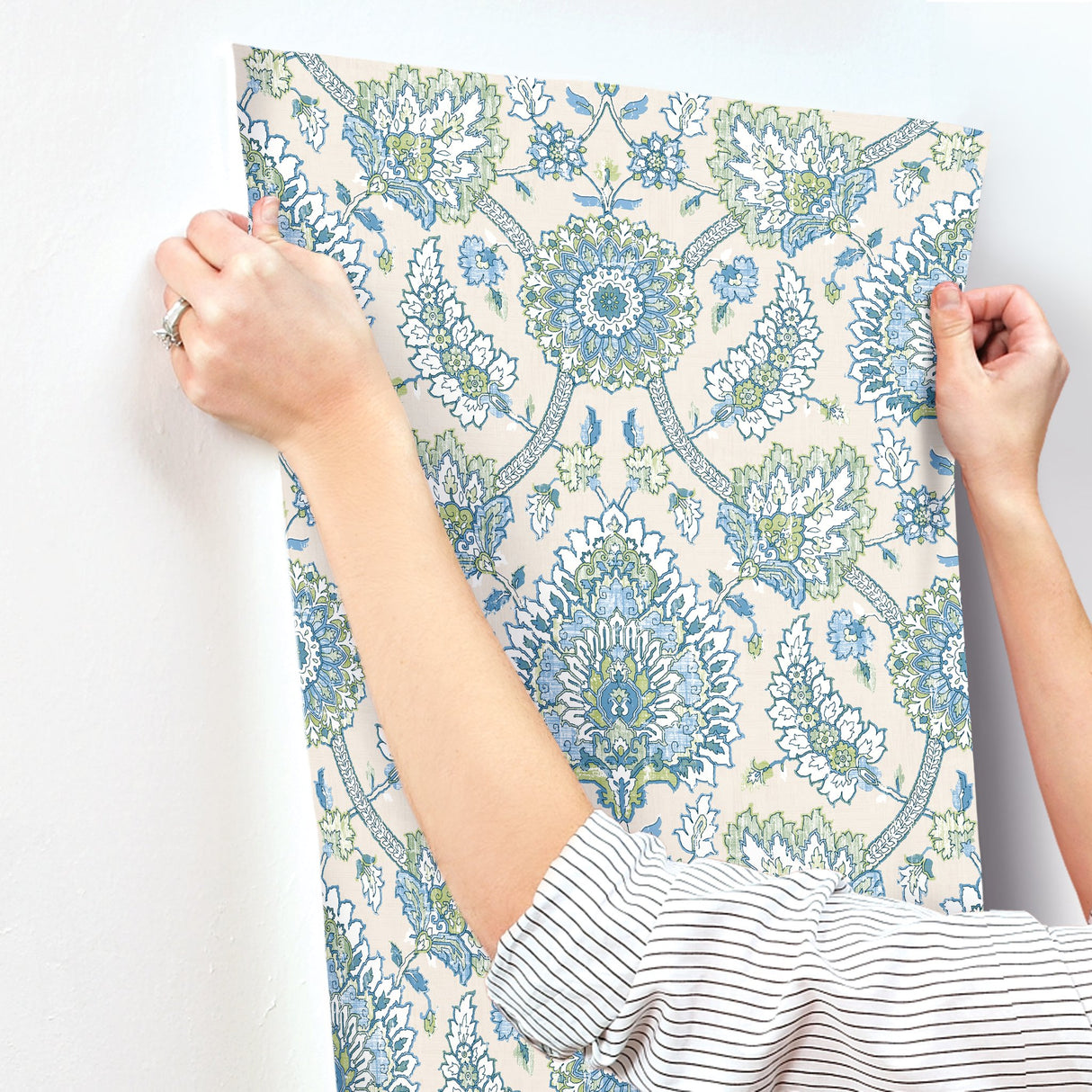 Waverly Clifton Hall Blue/Green Jacobean Floral Peel & Stick Wallpaper - RoomMates RMK12607PLW