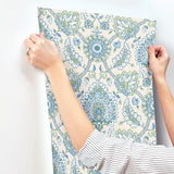 Waverly Clifton Hall Blue/Green Jacobean Floral Peel & Stick Wallpaper - RoomMates RMK12607PLW