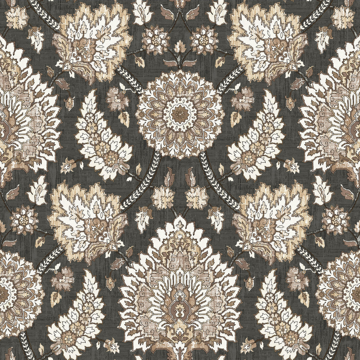 Waverly Clifton Hall Charcoal Peel & Stick Wallpaper with Traditional Jacobean Floral Pattern - York RMK12608PLW