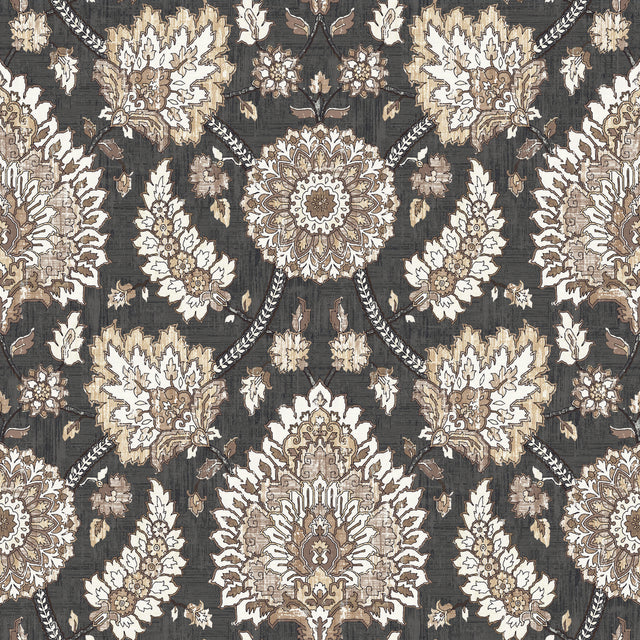 Waverly Clifton Hall Charcoal Peel & Stick Wallpaper with Traditional Jacobean Floral Pattern - York RMK12608PLW