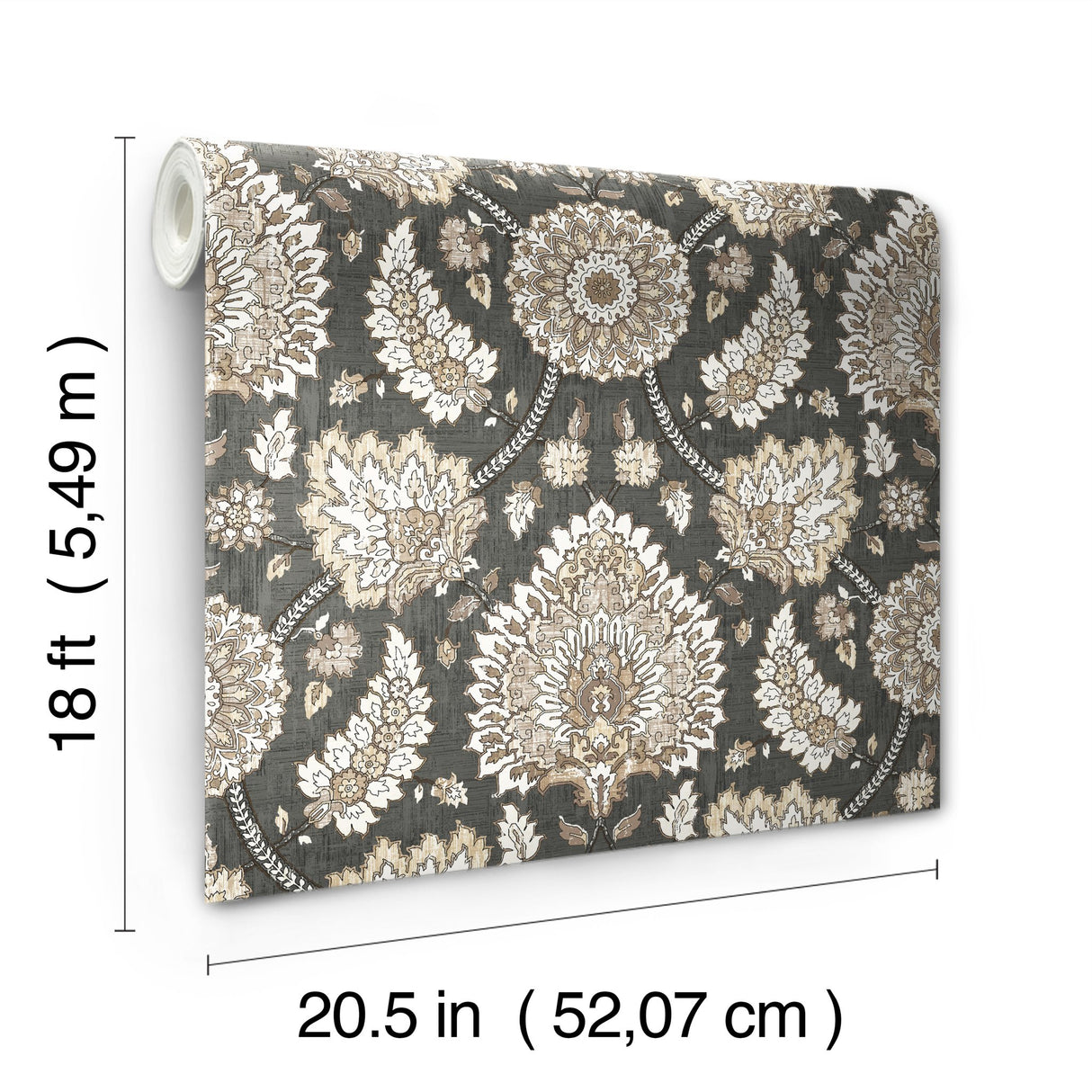 Waverly Clifton Hall Charcoal Peel & Stick Wallpaper with Traditional Jacobean Floral Pattern - York RMK12608PLW
