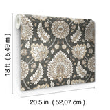 Waverly Clifton Hall Charcoal Peel & Stick Wallpaper with Traditional Jacobean Floral Pattern - York RMK12608PLW