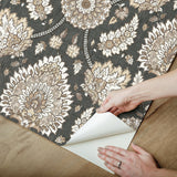 Waverly Clifton Hall Charcoal Peel & Stick Wallpaper with Traditional Jacobean Floral Pattern - York RMK12608PLW