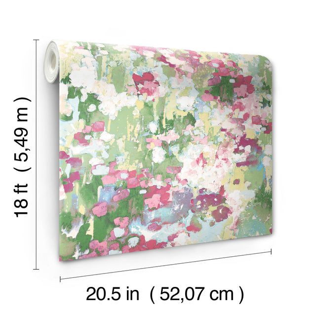 Waverly Abstract Garden Pink Peel & Stick Wallpaper with Whimsical Abstract Floral Pattern - York RMK12609PLW