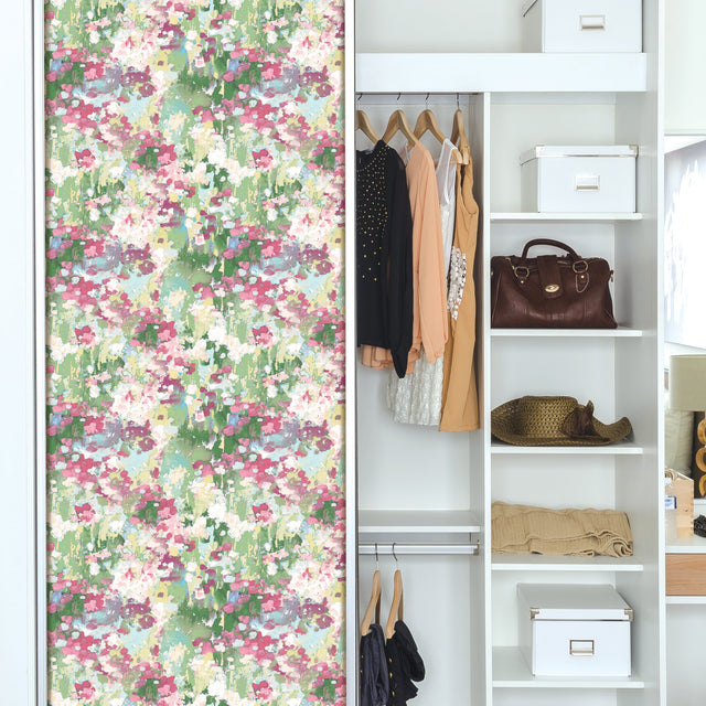 Waverly Abstract Garden Pink Peel & Stick Wallpaper with Whimsical Abstract Floral Pattern - York RMK12609PLW