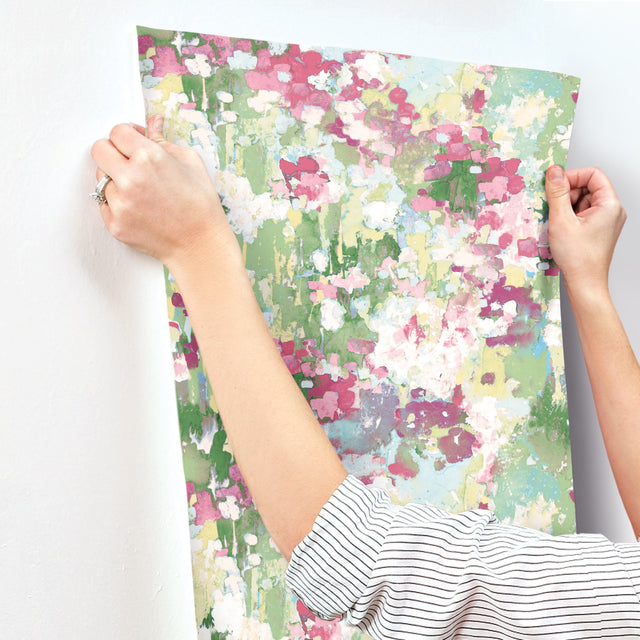 Waverly Abstract Garden Pink Peel & Stick Wallpaper with Whimsical Abstract Floral Pattern - York RMK12609PLW