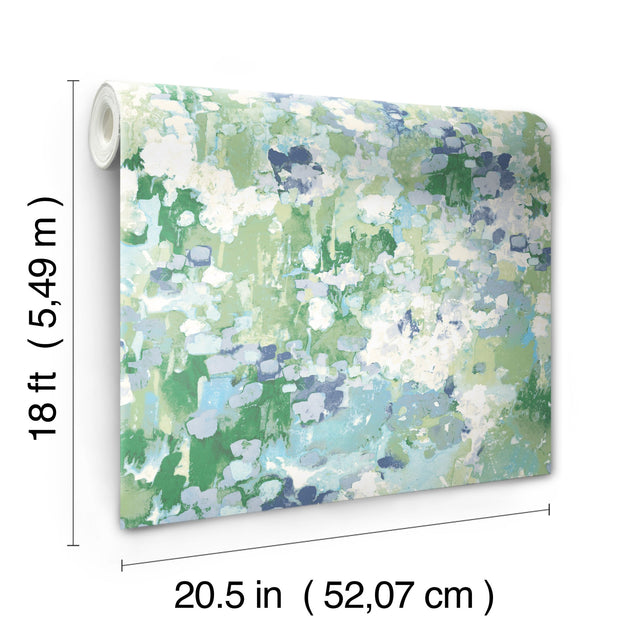 Waverly Abstract Garden Blue Peel & Stick Wallpaper with Whimsical Abstract Flowers - York RMK12610PLW