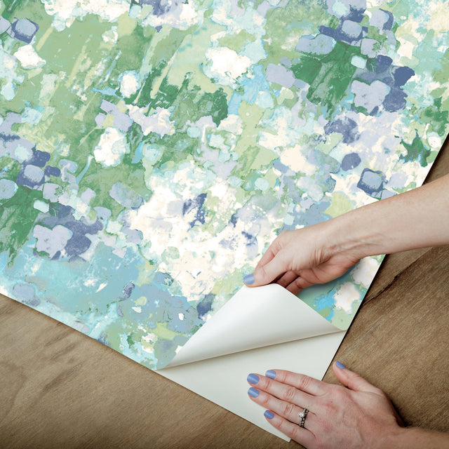 Waverly Abstract Garden Blue Peel & Stick Wallpaper with Whimsical Abstract Flowers - York RMK12610PLW