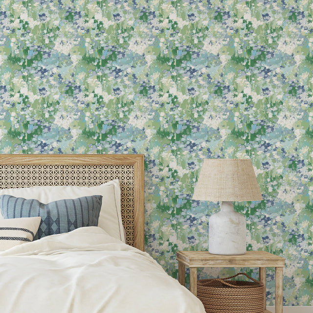 Waverly Abstract Garden Blue Peel & Stick Wallpaper with Whimsical Abstract Flowers - York RMK12610PLW