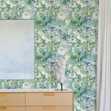 Waverly Abstract Garden Blue Peel & Stick Wallpaper with Whimsical Abstract Flowers - York RMK12610PLW