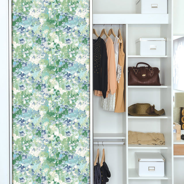 Waverly Abstract Garden Blue Peel & Stick Wallpaper with Whimsical Abstract Flowers - York RMK12610PLW