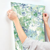 Waverly Abstract Garden Blue Peel & Stick Wallpaper with Whimsical Abstract Flowers - York RMK12610PLW