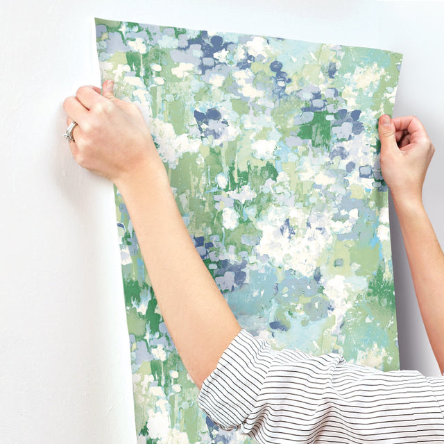 Waverly Abstract Garden Blue Peel & Stick Wallpaper with Whimsical Abstract Flowers - York RMK12610PLW