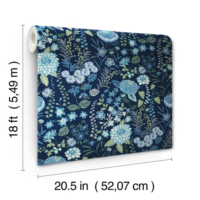 Waverly Fiona Floral Blue Peel & Stick Wallpaper