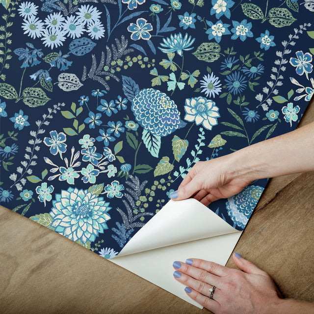 Waverly Fiona Floral Blue Peel & Stick Wallpaper
