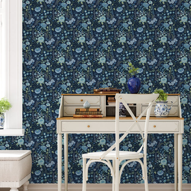 Waverly Fiona Floral Blue Peel & Stick Wallpaper