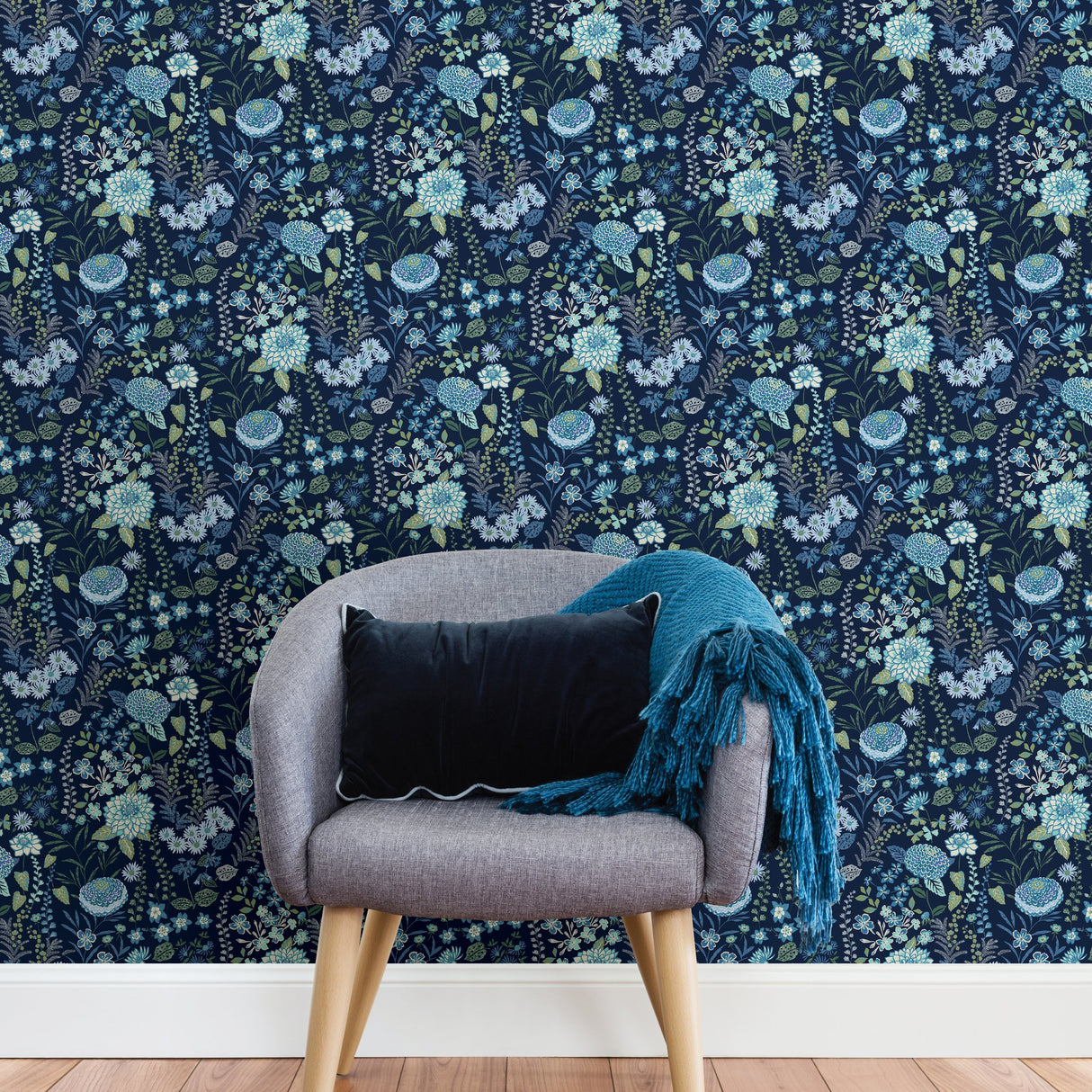 Waverly Fiona Floral Blue Peel & Stick Wallpaper