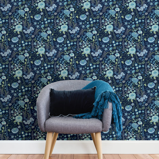 Waverly Fiona Floral Blue Peel & Stick Wallpaper